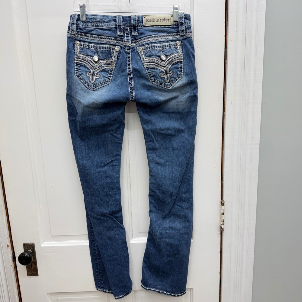 Rock Revival Marie Easy Boot Jeans Women 27 Blue Distressed Flap Pocket - Picture 5 of 8